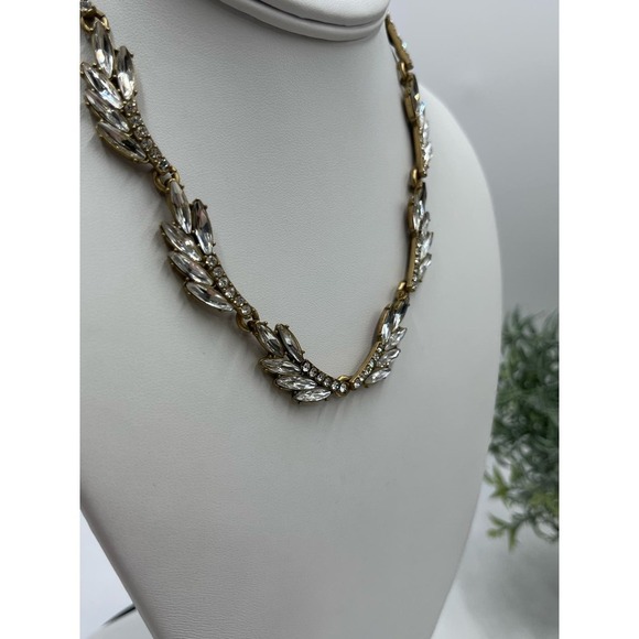 J. Crew Fan Feather Leaves Rhinestone Bling Collar Necklace‎ - Picture 9 of 14